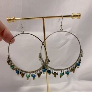 Silver Circle Hook Earrings With Dangling Beads